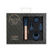 Pillow Talk Secrets Desires 6-piece navy silicone mini massager set with rose gold bullet and five interchangeable heads in black packaging.