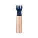 Navy silicone tickler head attached to a rose gold textured mini bullet massager on white background.