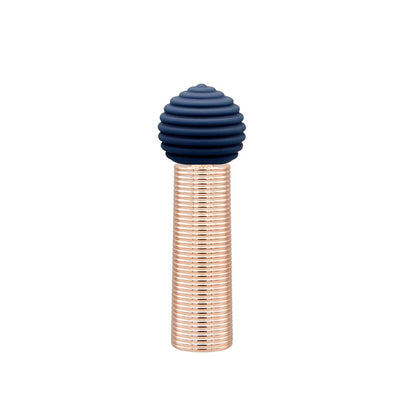 Navy silicone grooved orb head on rose gold textured mini massager bullet vibrator.