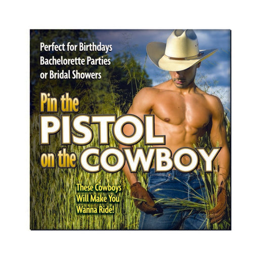 Alt text: Bachelorette party game featuring a shirtless cowboy in jeans and hat in a field with game title text overlay.