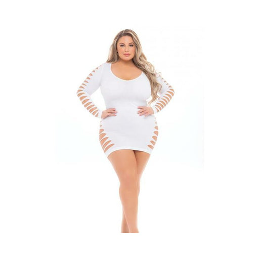Pink Lipstick Bold Babe Long Sleeve Dress (fits Up To 3x) White Qn - SexToy.com