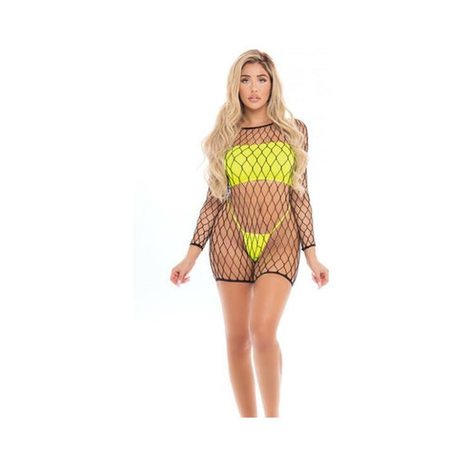 Pink Lipstick Dance With Me Large Fishnet Romper, Bandeau Top & G-string Neon Yellow O/s - SexToy.com