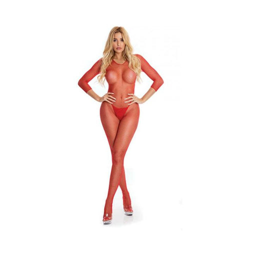 Pink Lipstick Risqué Crotchless Bodystocking Red S/m - SexToy.com