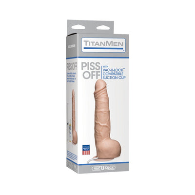 Beige realistic dildo with suction cup in branded TitanMen packaging, compatible with Vac-U-Lock system.