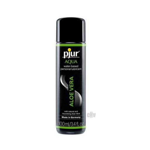 Pjur Aqua Aloe Vera 3.4 oz water-based personal lubricant bottle with natural aloe vera, made in Germany.