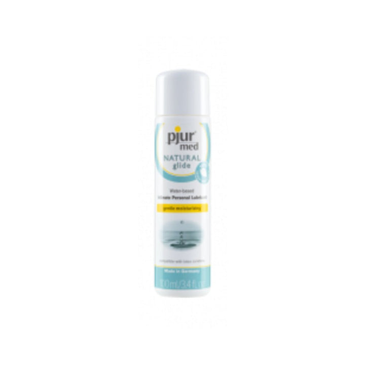 Pjur Med Natural Glide water-based personal lubricant bottle 3.4 fl oz with gentle moisturizing formula