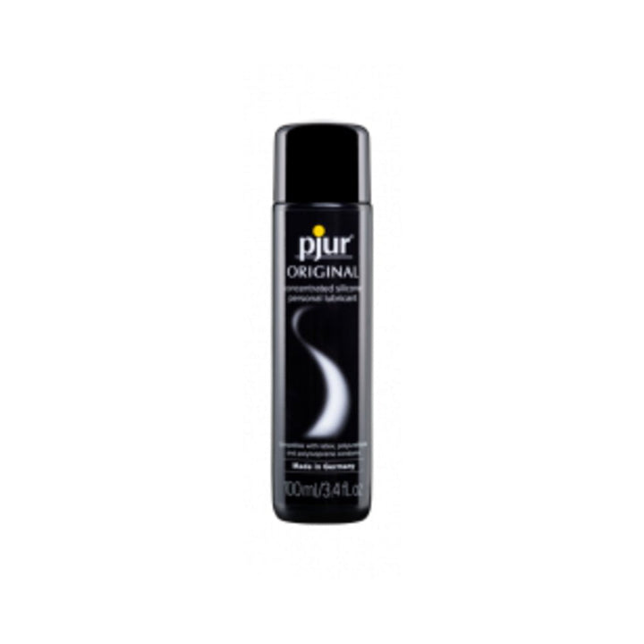Black 100ml Pjur Original silicone personal lubricant bottle with white design and text