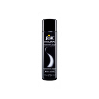 Black 100ml Pjur Original silicone personal lubricant bottle with white design and text