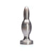 Silver metallic tapered training plug with a rounded tip and flared base for comfortable use.