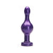 Purple joystick-shaped adult toy with a rounded orb center and tapered tip on a flat base.
