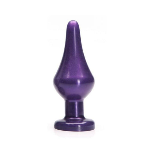 Purple tapered silicone plug with a flared base designed for comfortable extended wear.