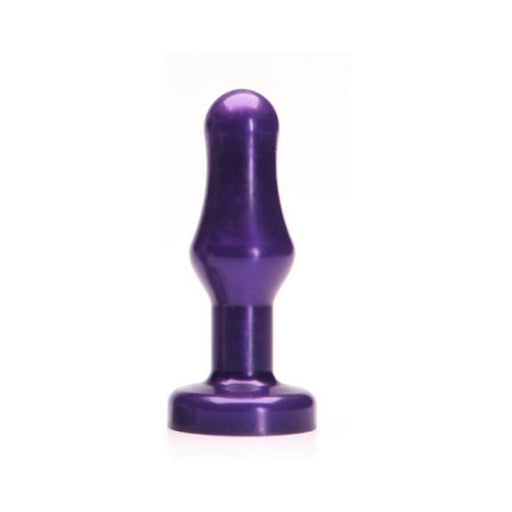 Purple silicone butt plug with a tapered tip and flared base designed for comfortable, secure wear.