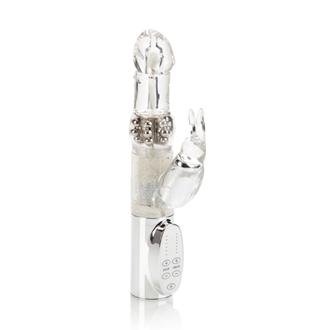 Clear Platinum Collection Jack Rabbit vibrator with rotating metal beads and rabbit-shaped clitoral stimulator, includes remote control.