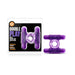 Purple dual vibrating cockring with textured design shown in and out of packaging labeled Double Play Dual Vibrating Cock Ring.