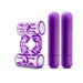 Purple dual vibrating cock ring with textured stretchy silicone and two smooth bullet vibrators.