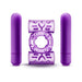 Purple dual vibrating cock ring with two removable bullet vibrators and textured silicone design.