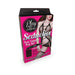 Play With Me Seduction Lingerie Play Kit packaging featuring a model in black fishnet lingerie and a satin tie accessory.