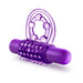 Purple vibrating double strap cockring with textured sleeve and detachable bullet vibrator.