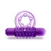 Purple double strap vibrating cockring with textured sleeve and detachable bullet vibrator.