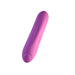 Pink rechargeable silicone bullet vibrator with power button on a white background