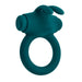 Deep teal silicone vibrating cock ring with bunny ear stimulator and control buttons.