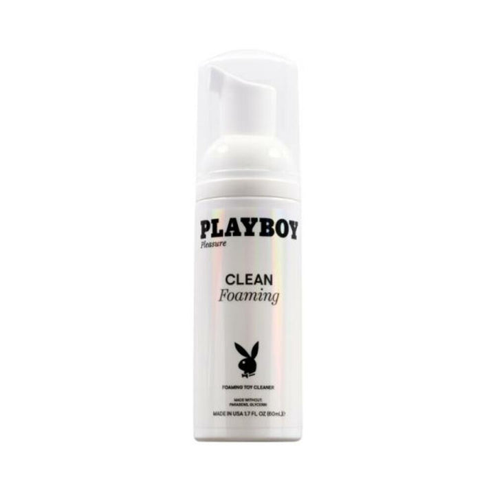 Playboy Clean Foaming Toy Cleaner 1.7 oz white bottle with pump dispenser and black logo on white background