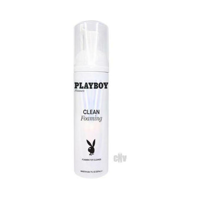 Playboy Clean Foaming Toy Cleaner 7 oz white bottle with black text and logo on a white background.