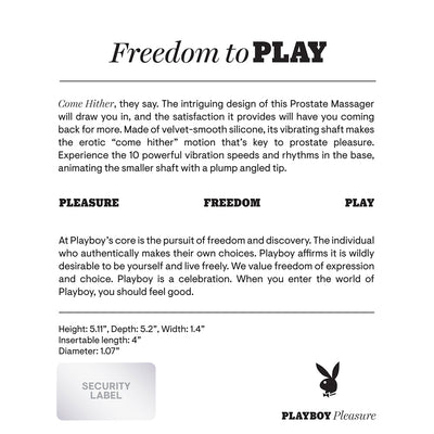 Playboy Come Hither Rechargeable Remote Controlled Silicone Vibrating Prostate Massager Black - SexToy.com