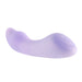 Opalescent lavender silicone G-spot vibrator with curved shape and power button on base.