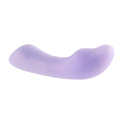 Opalescent lavender silicone G-spot vibrator with a curved, ergonomic design for targeted stimulation.