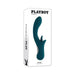 Deep teal Playboy Harmony tongue vibrator displayed on white packaging with black text and logo.
