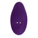 Purple silicone remote control for Playboy Our Little Secret wearable vibrator with power button and charging connectors.