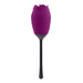 Purple rose-shaped silicone vibrator with long black stem, designed for precise stimulation and multiple vibration settings.