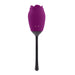 Purple rose-shaped silicone vibrator with a long black stem, designed for precise tongue-flicking stimulation.