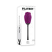 Playboy Petal rechargeable silicone vibrator shaped like a purple rose with a long black stem on white packaging.