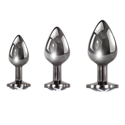 Playboy Pleasure 3 Ways 3-piece Metal Anal Plug Set Hematite - SexToy.com