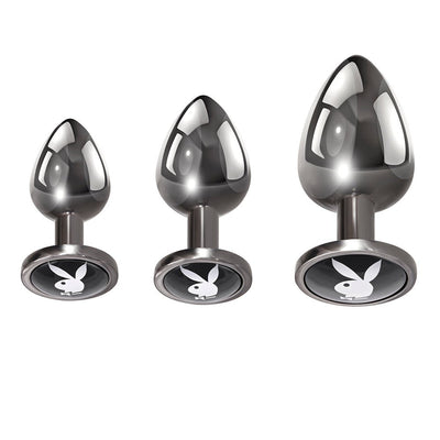 Playboy Pleasure 3 Ways 3-piece Metal Anal Plug Set Hematite - SexToy.com