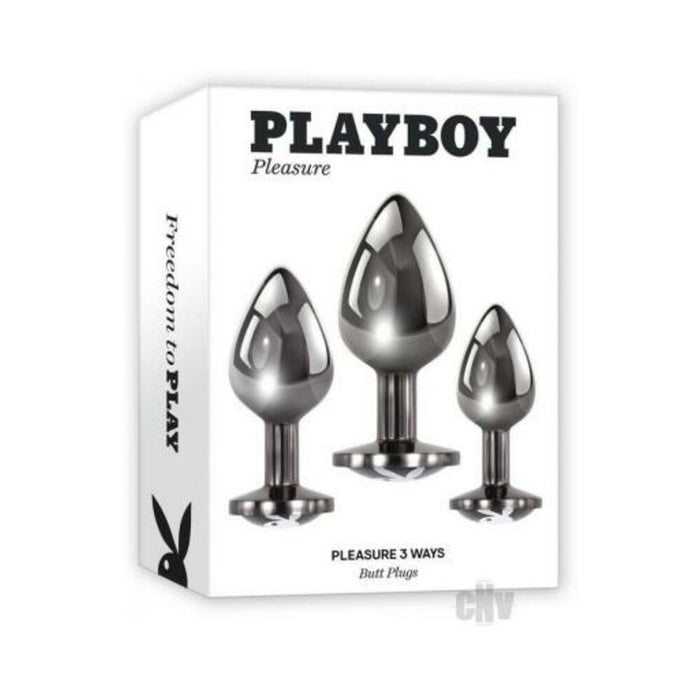Playboy Pleasure 3 Ways 3-piece Metal Anal Plug Set Hematite | SexToy.com
