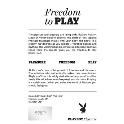 Playboy Pleasure Pleaser Rechargeable Remote Controlled Warming Vibrating Silicone Prostate Massager - SexToy.com