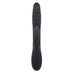 Black silicone dual stimulation vibrator with textured shaft and control buttons on the handle.