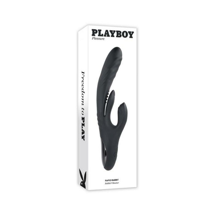 Playboy Rapid Rabbit Rechargeable Silicone Dual Stimulation Vibrator Black | SexToy.com
