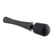 Black rechargeable silicone wand vibrator with textured handle and cushioned rounded head.