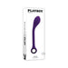 Purple rechargeable silicone G-spot vibrator with curved textured head in white Playboy branded packaging.