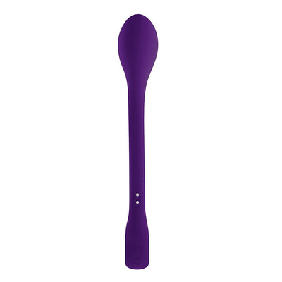Purple rechargeable silicone G-spot vibrator with a slim, flexible shaft and rounded textured head.