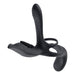 Black silicone rechargeable vibrating cock ring with textured stimulator and dual loops, designed for versatile pleasure.