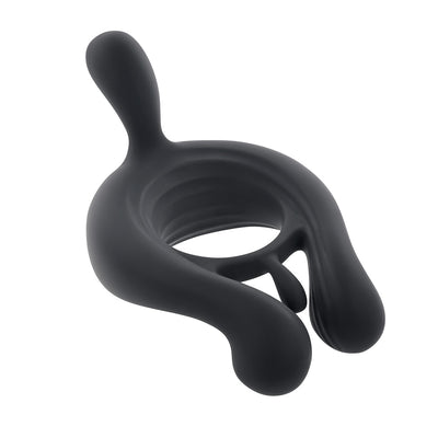 Black silicone triple motor vibrating cock ring with remote control, ergonomic design for enhanced stimulation.