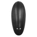 Black smooth oval remote control for Playboy Triple Play vibrating silicone cockring with charging contacts visible.