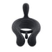 Black silicone triple motor vibrating cock ring with remote control and stimulator extension.