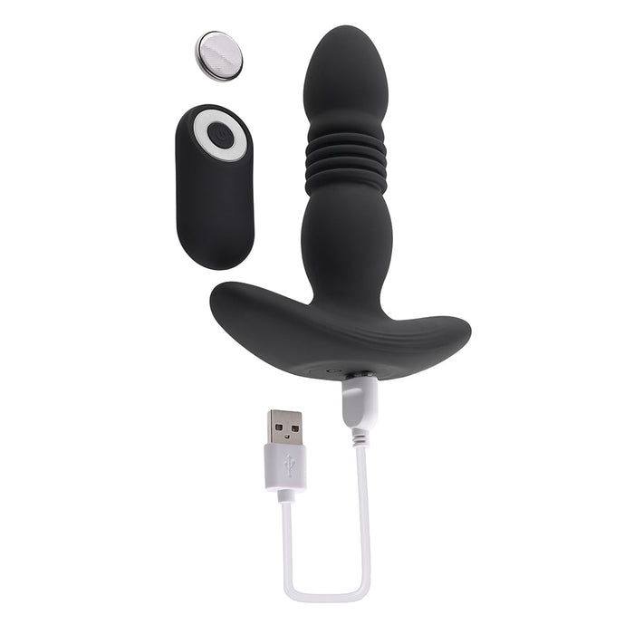 Playboy Trust The Thrust Rechargeable Remote Controlled Thrusting Vibrating Silicone Anal Plug Black - SexToy.com