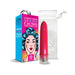 4-inch pink multi-speed vibrator with white drawstring storage bag and colorful retro-style packaging.